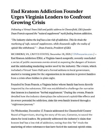 Photo of End Kratom Addiction press release from Associated Press